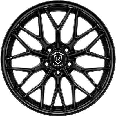 Black Rohana alloy wheel with a multi-spoke mesh design and central Rohana logo (car wheel only).