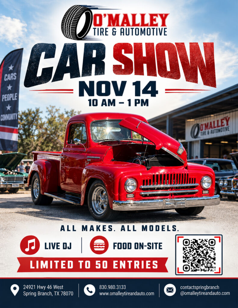 car show flyer with classic red truck featured