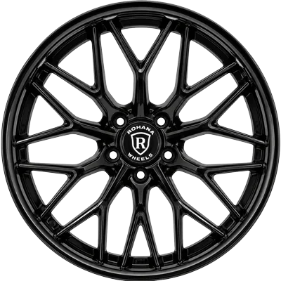 Black Rohana alloy wheel with a multi-spoke mesh design and central Rohana logo (car wheel only).